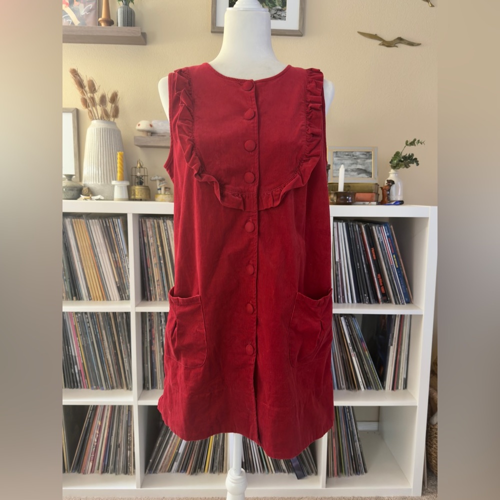 Erin Fetherston Target Size Medium Red Corduroy Mini Jumpsuit Dress